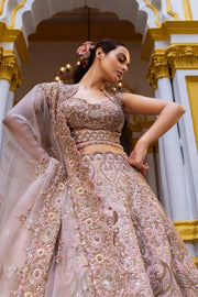 Chic Peach Raw Silk & Organza Bridal Lehenga